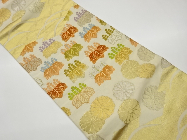 JAPANESE KIMONO / VINTAGE FUKURO OBI / WOVEN PAULOWNIA & GRASS WITH KIKU